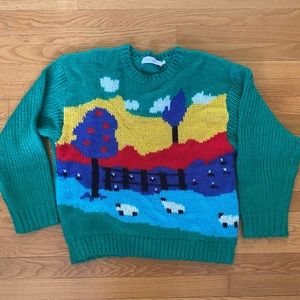 Lisa says gah sheep farm scene sweater size M/L